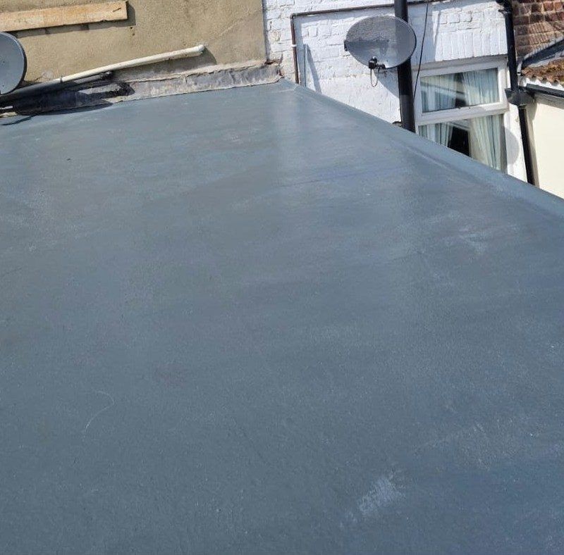 Finished grey GRP fibreglass flat roof